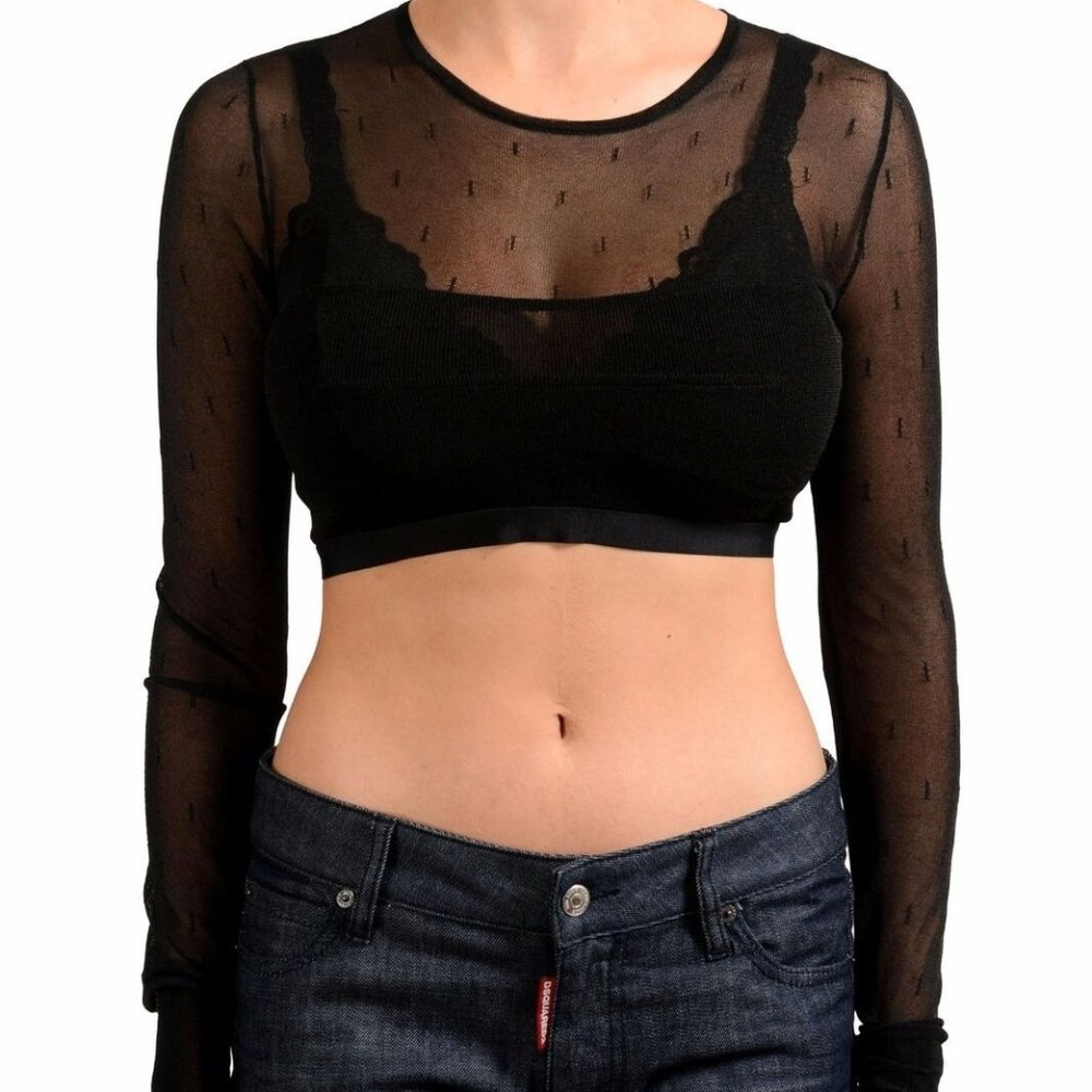Maison Margiela "1"Women's Black See Through Cropped Blouse Top Sz S M
